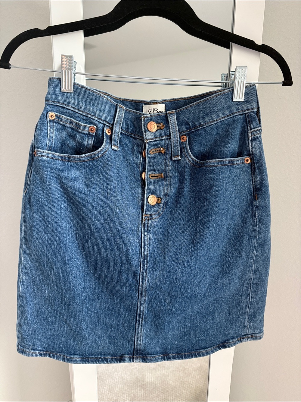J. Crew Blue Denim Button-Front Mini Skirt